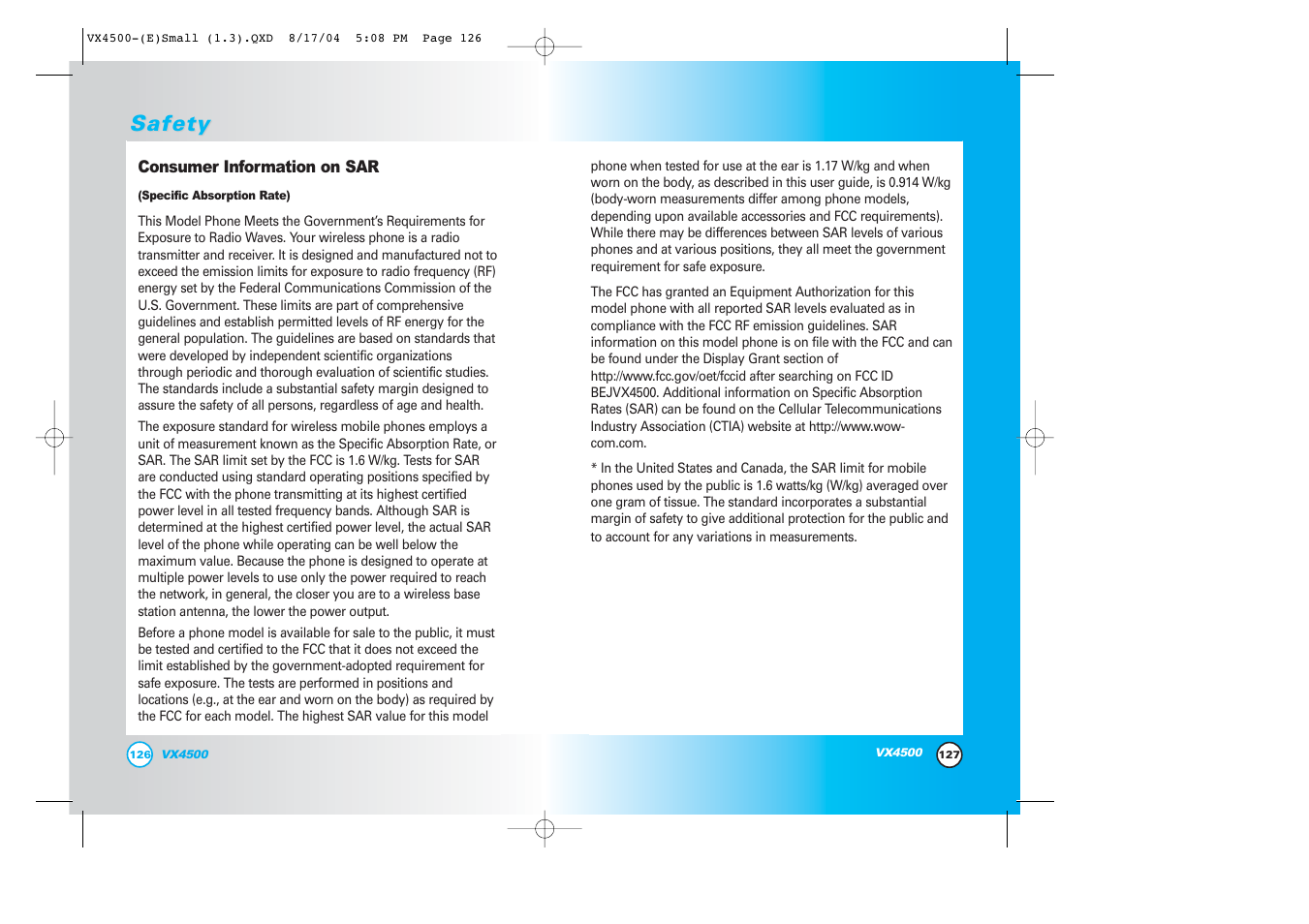 Safety | LG LGVX4500 User Manual | Page 65 / 71