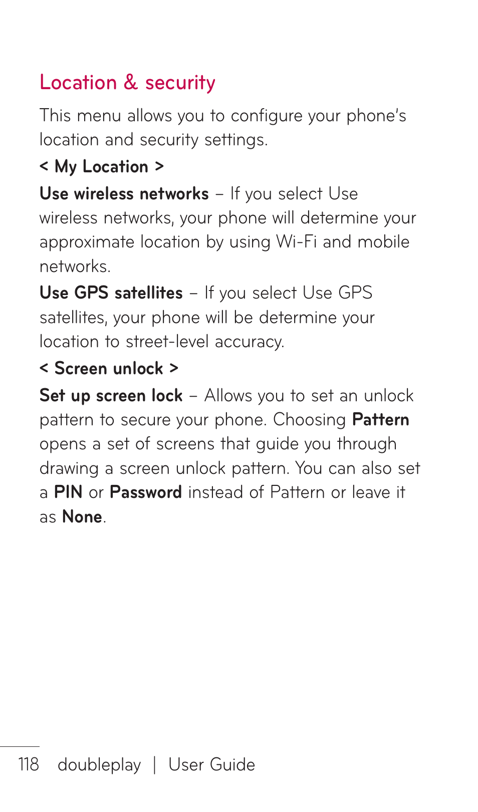 Location & security | LG C729 User Manual | Page 118 / 412