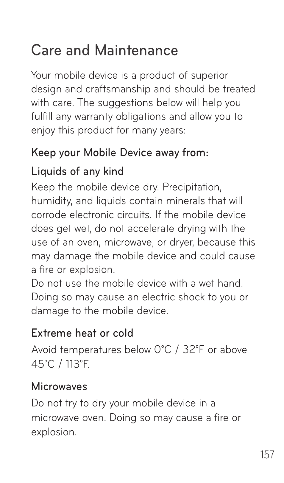 Care and maintenance | LG C729 User Manual | Page 157 / 412