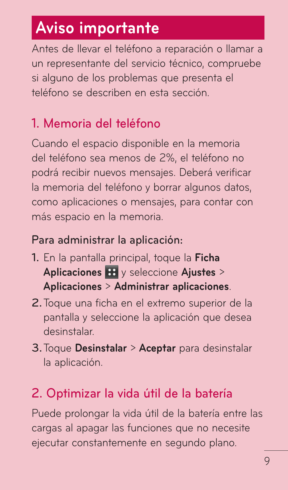 Aviso importante, Optimizar la vida útil de la batería | LG C729 User Manual | Page 205 / 412