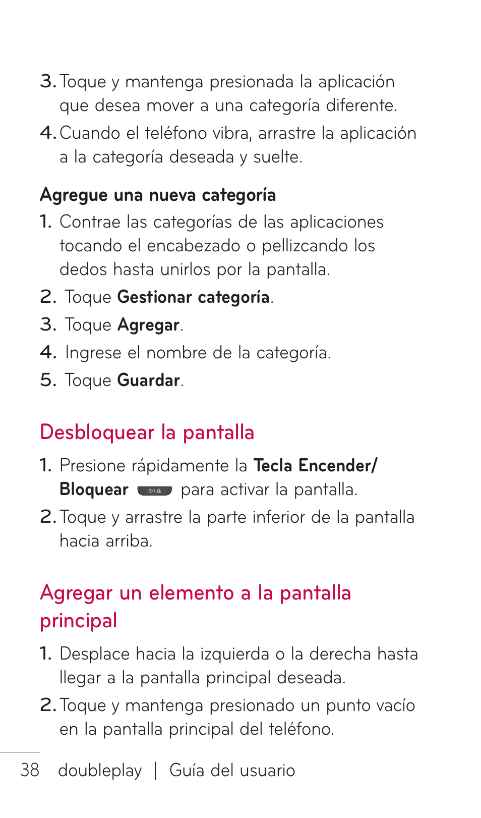 Desbloquear la pantalla, Agregar un elemento a la pantalla principal | LG C729 User Manual | Page 234 / 412