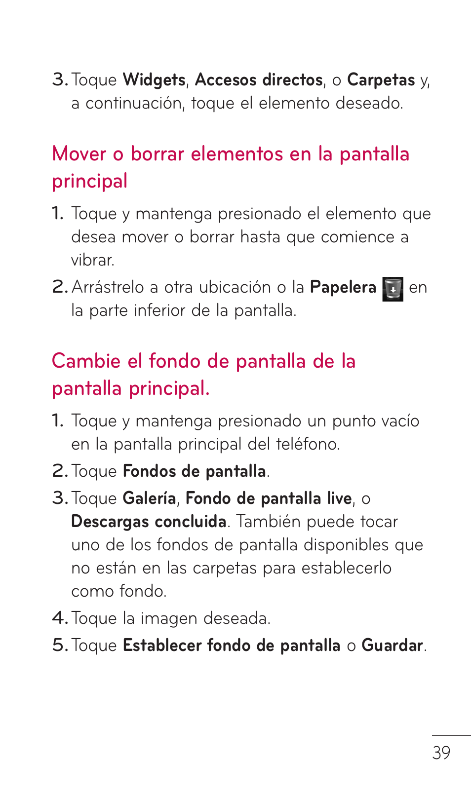 Mover o borrar elementos en la pantalla principal | LG C729 User Manual | Page 235 / 412