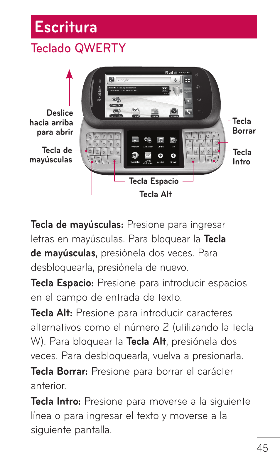 Escritura, Teclado qwerty | LG C729 User Manual | Page 241 / 412