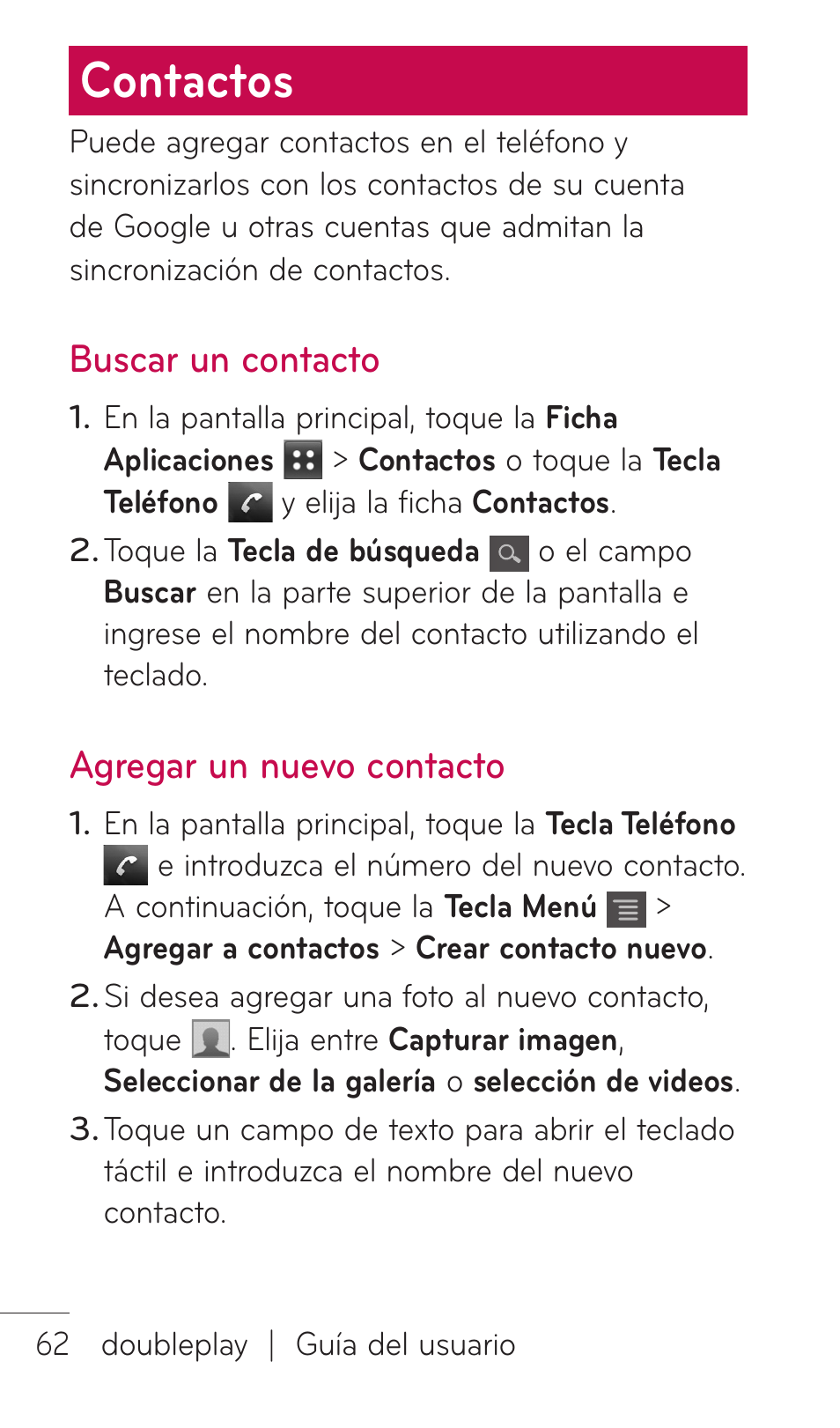 Contactos, Buscar un contacto, Agregar un nuevo contacto | LG C729 User Manual | Page 258 / 412