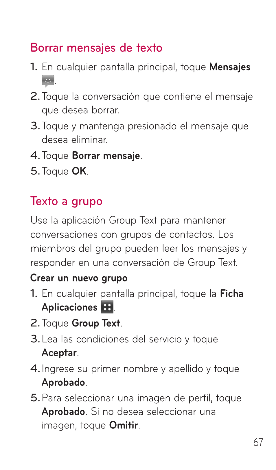 Borrar mensajes de texto, Texto a grupo | LG C729 User Manual | Page 263 / 412