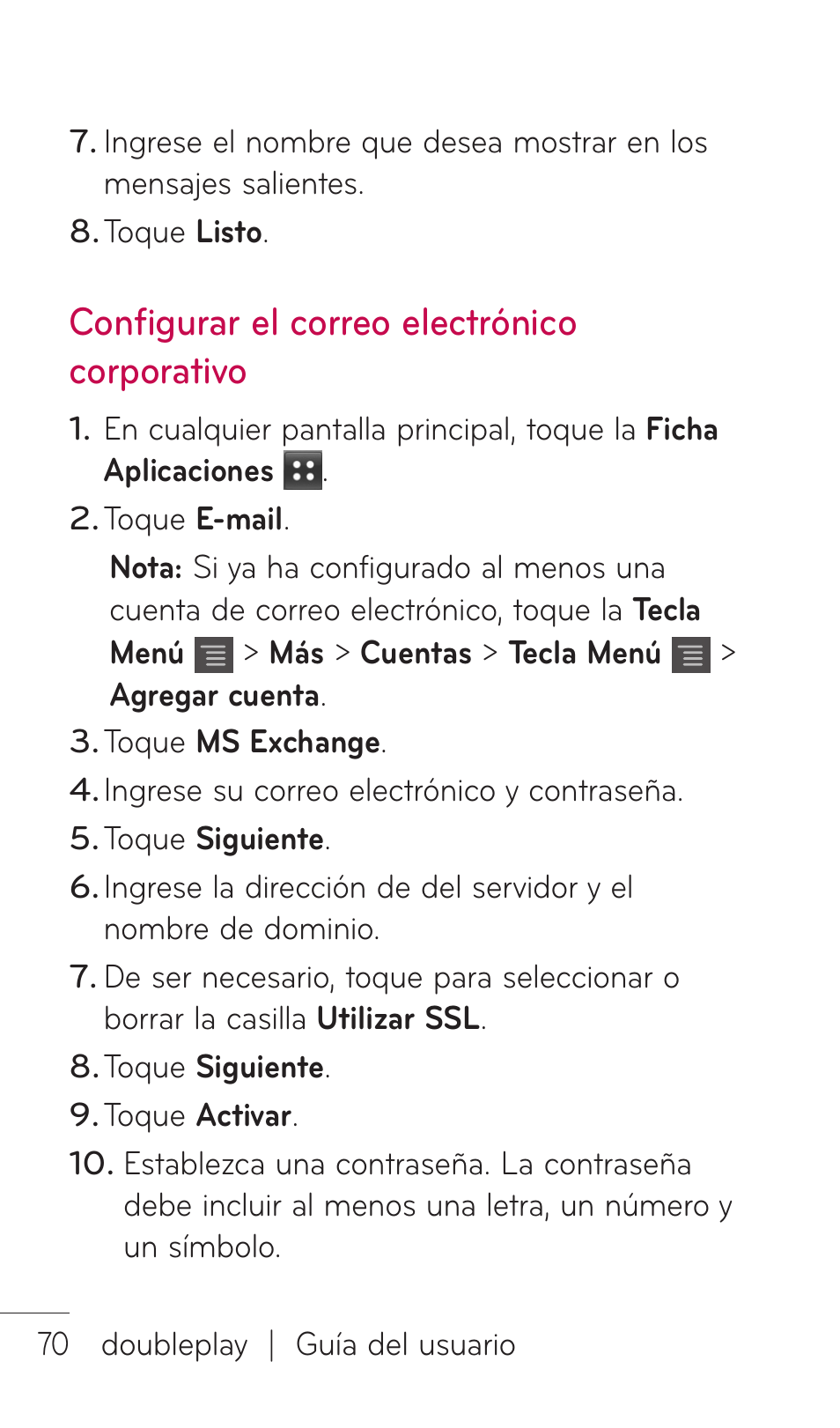 Configurar el correo electrónico corporativo | LG C729 User Manual | Page 266 / 412