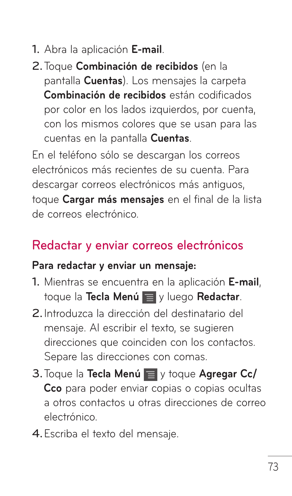 Redactar y enviar correos electrónicos | LG C729 User Manual | Page 269 / 412