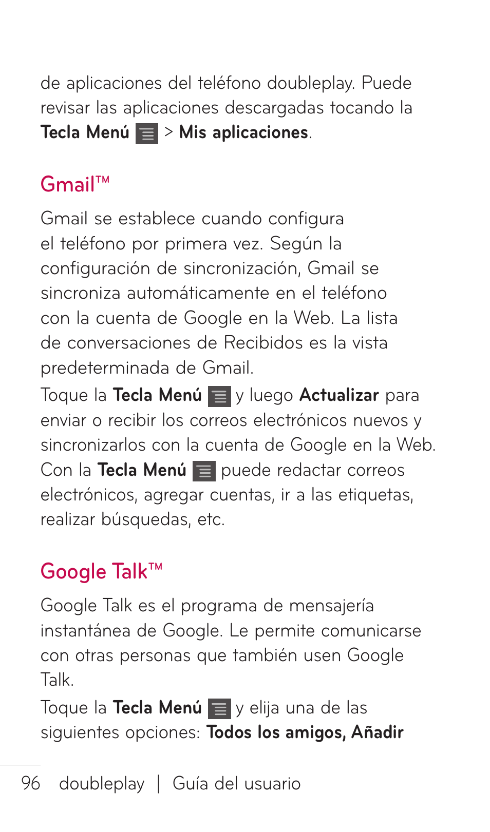 Gmail, Google talk | LG C729 User Manual | Page 292 / 412