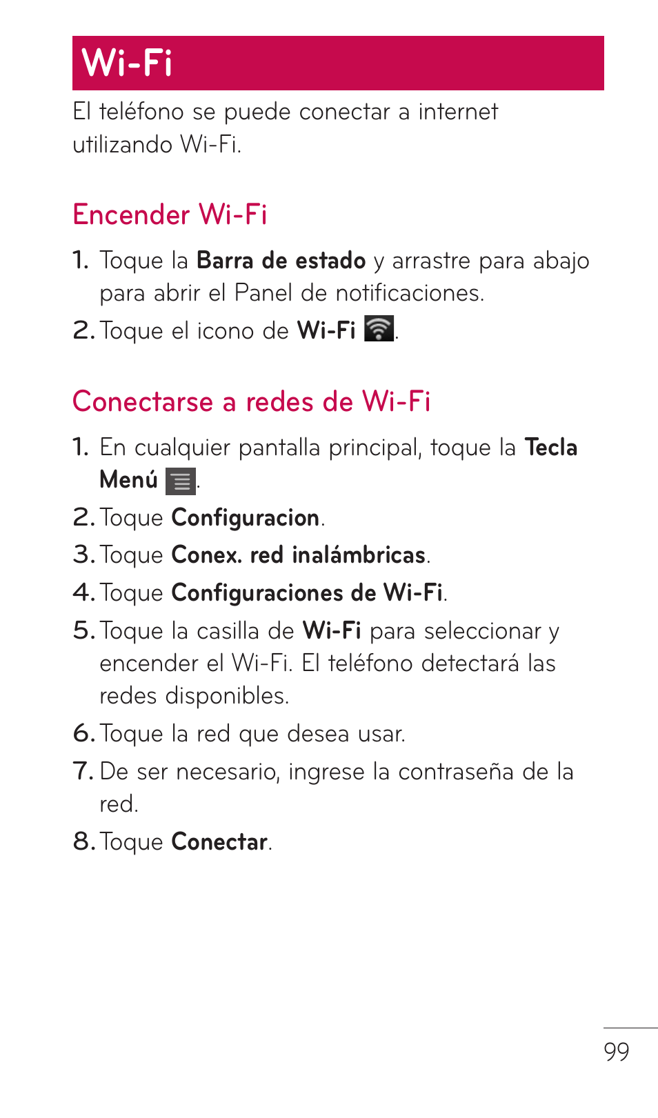 Wi-fi, Encender wi-fi, Conectarse a redes de wi-fi | LG C729 User Manual | Page 295 / 412