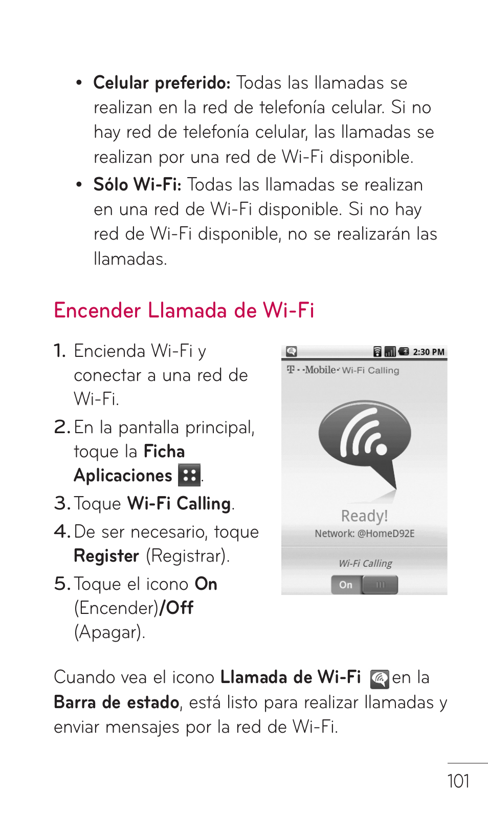 Encender llamada de wi-fi | LG C729 User Manual | Page 297 / 412