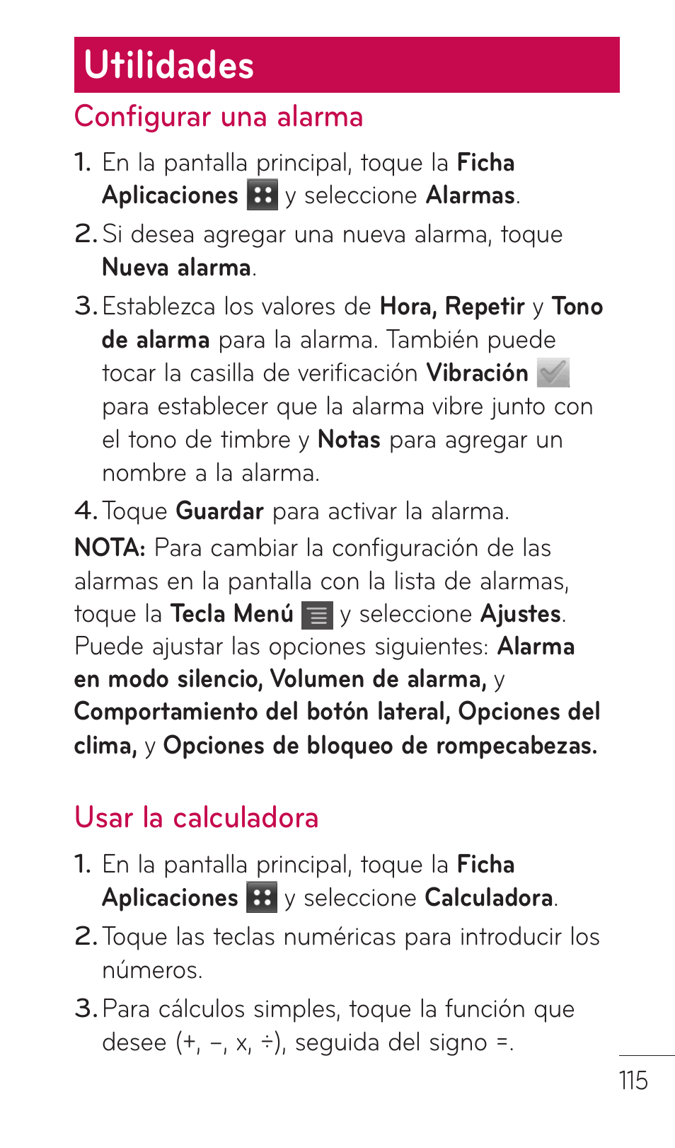 Utilidades, Configurar una alarma, Usar la calculadora | LG C729 User Manual | Page 311 / 412