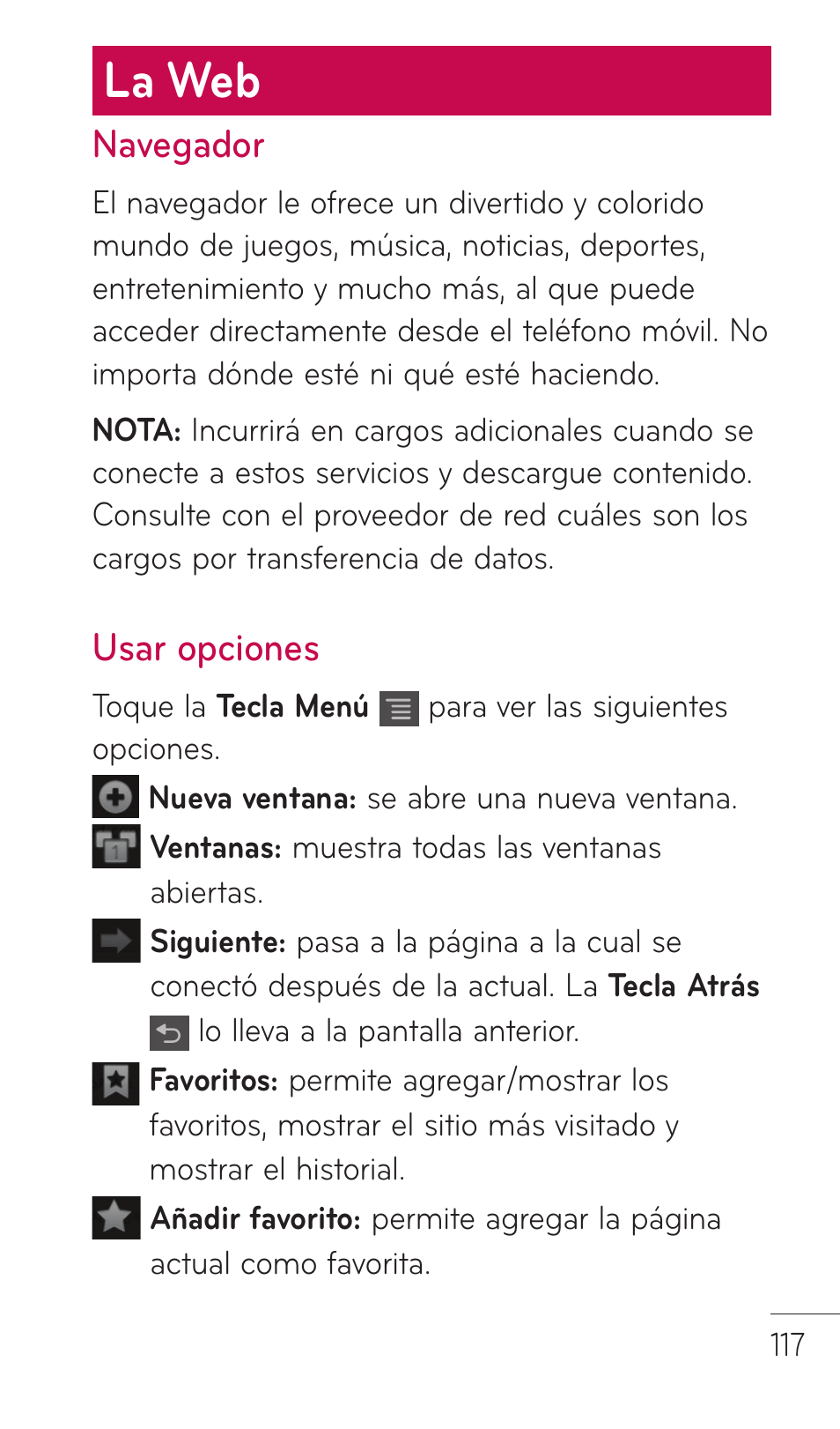 La web, Navegador, Usar opciones | LG C729 User Manual | Page 313 / 412