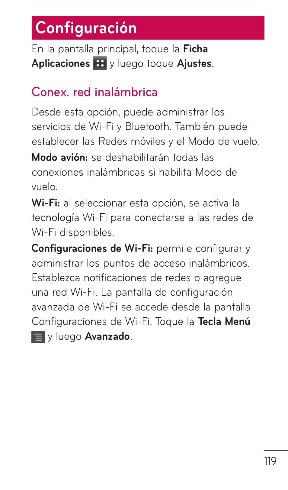 Configuración, Conex. red inalámbrica | LG C729 User Manual | Page 315 / 412