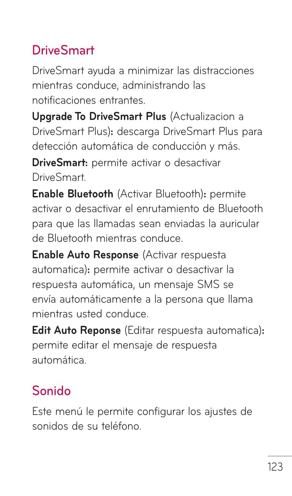 Drivesmart, Sonido | LG C729 User Manual | Page 319 / 412