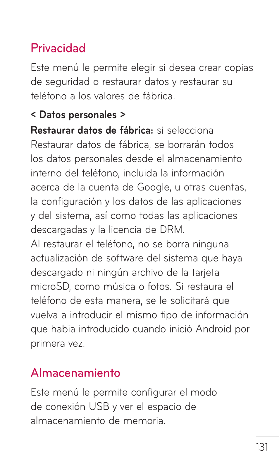 Privacidad, Almacenamiento | LG C729 User Manual | Page 327 / 412