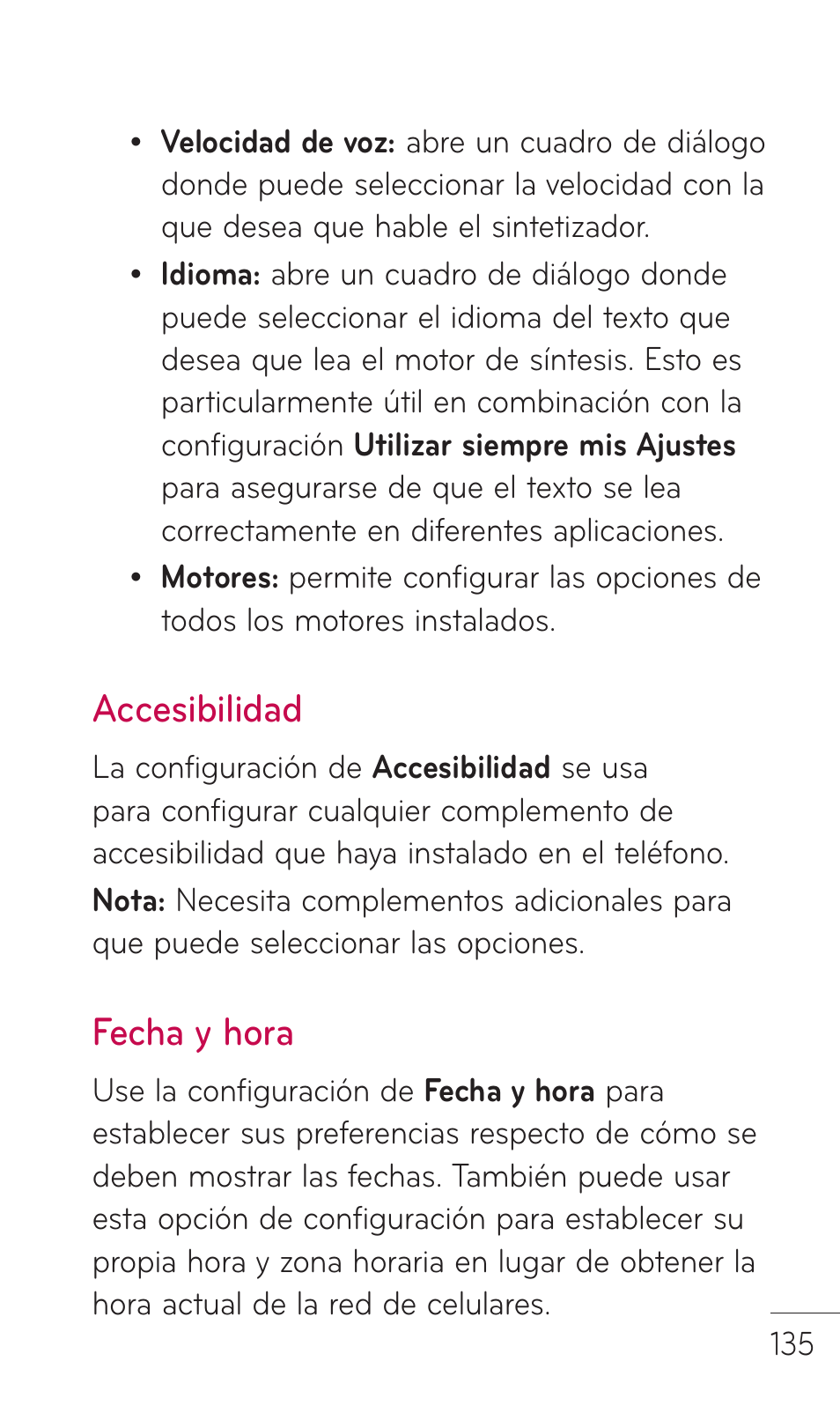 Accesibilidad, Fecha y hora | LG C729 User Manual | Page 331 / 412