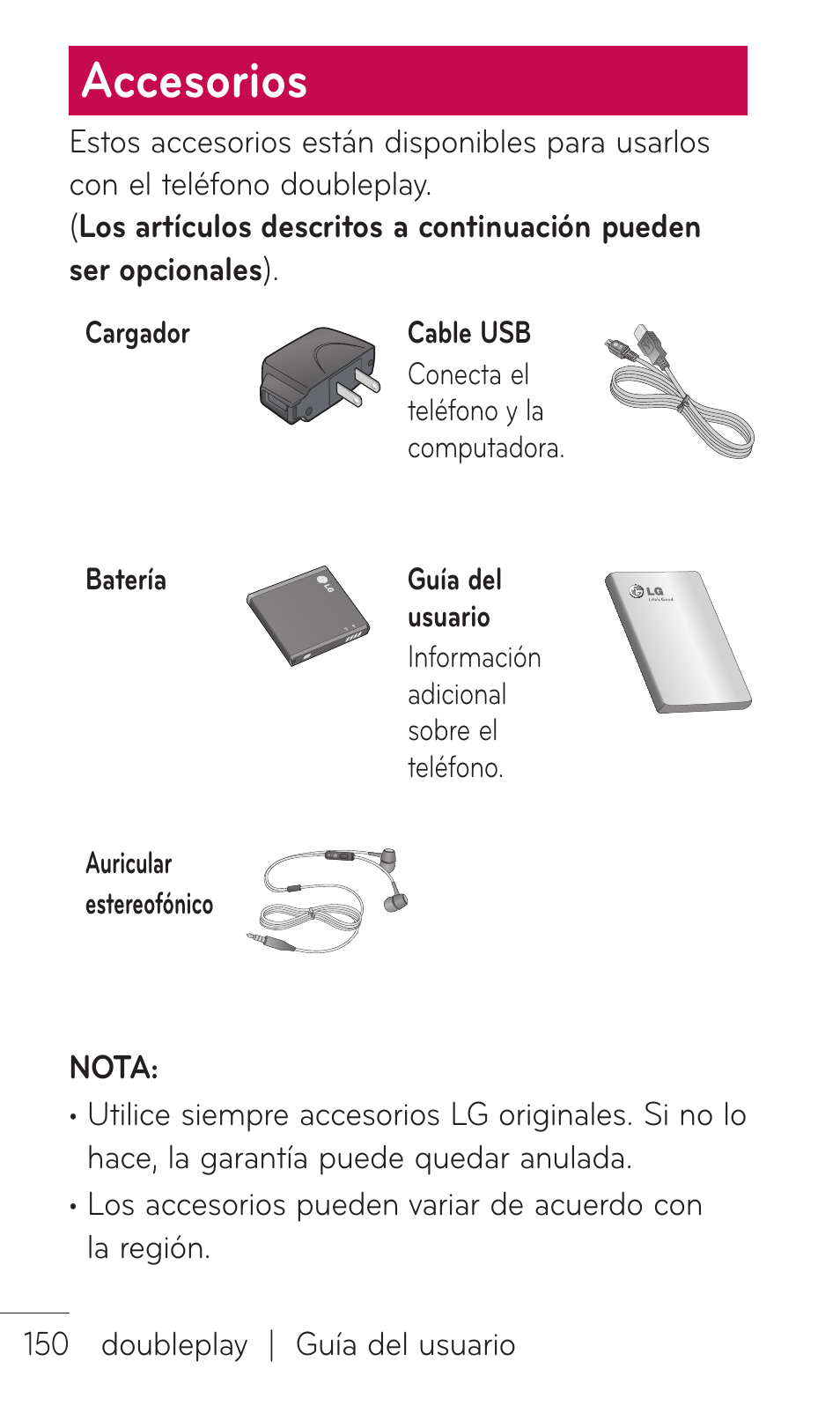 Accesorios | LG C729 User Manual | Page 346 / 412