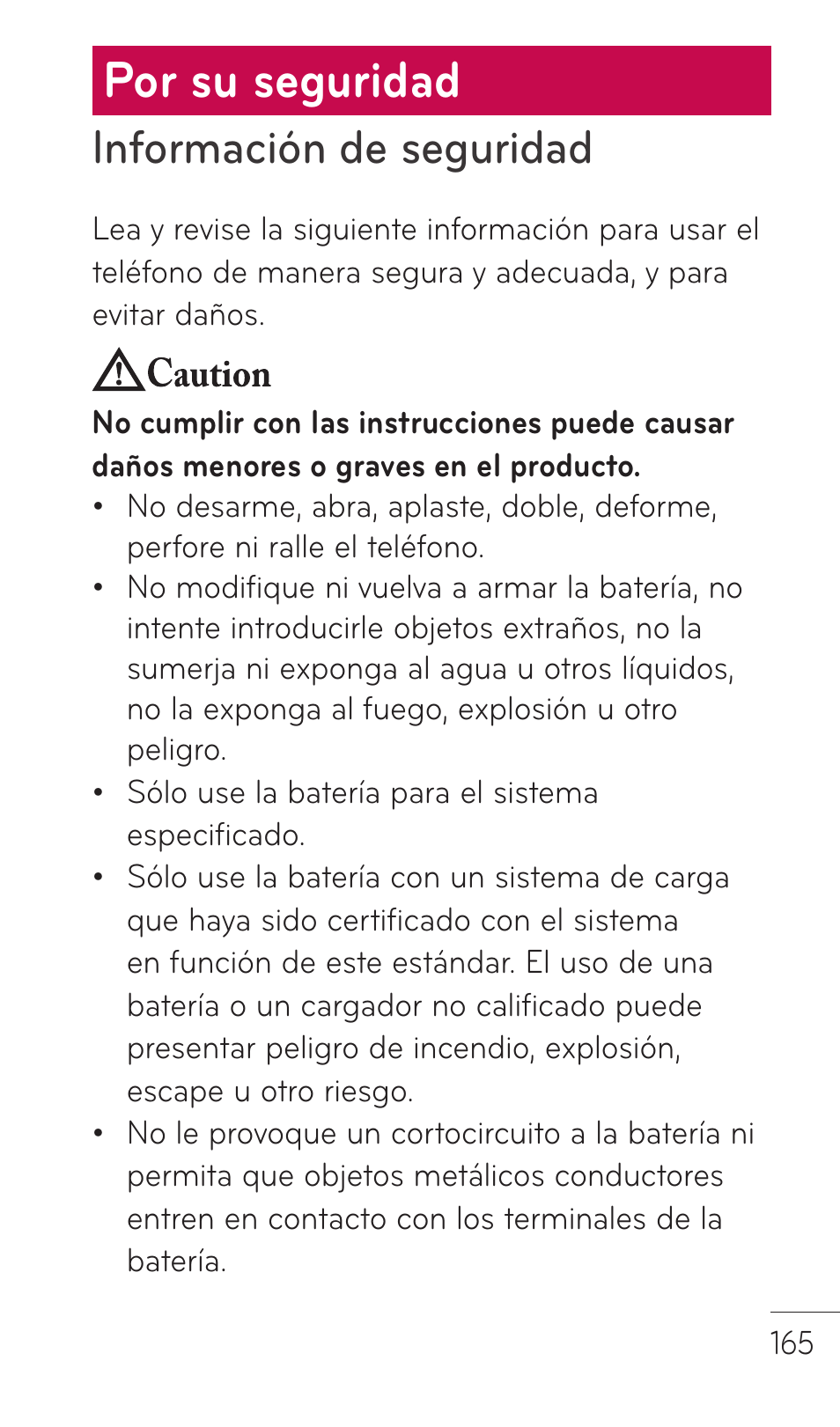 Por su seguridad, Información de seguridad | LG C729 User Manual | Page 361 / 412