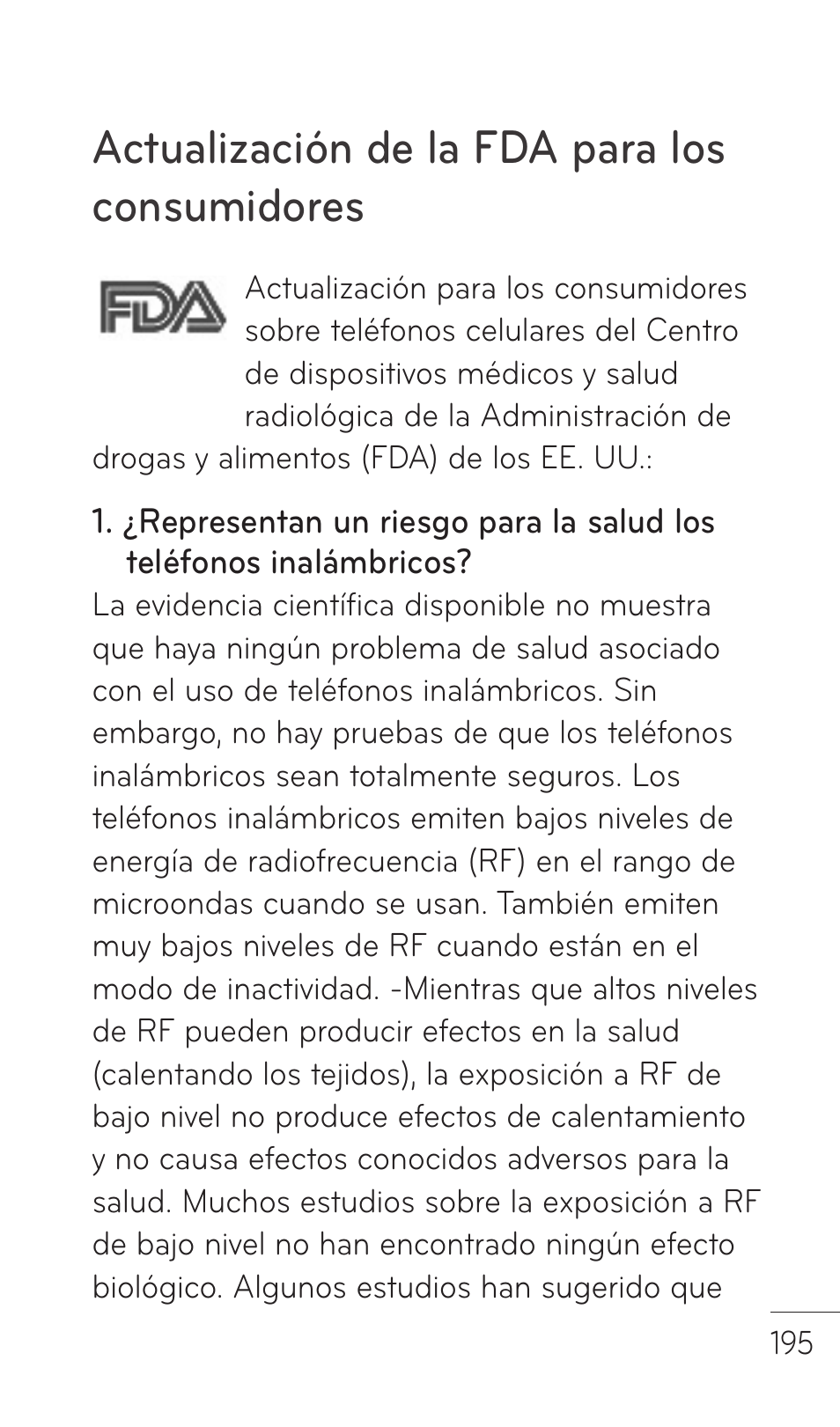 Fda consumer update, Actualización de la fda para los consumidores | LG C729 User Manual | Page 391 / 412