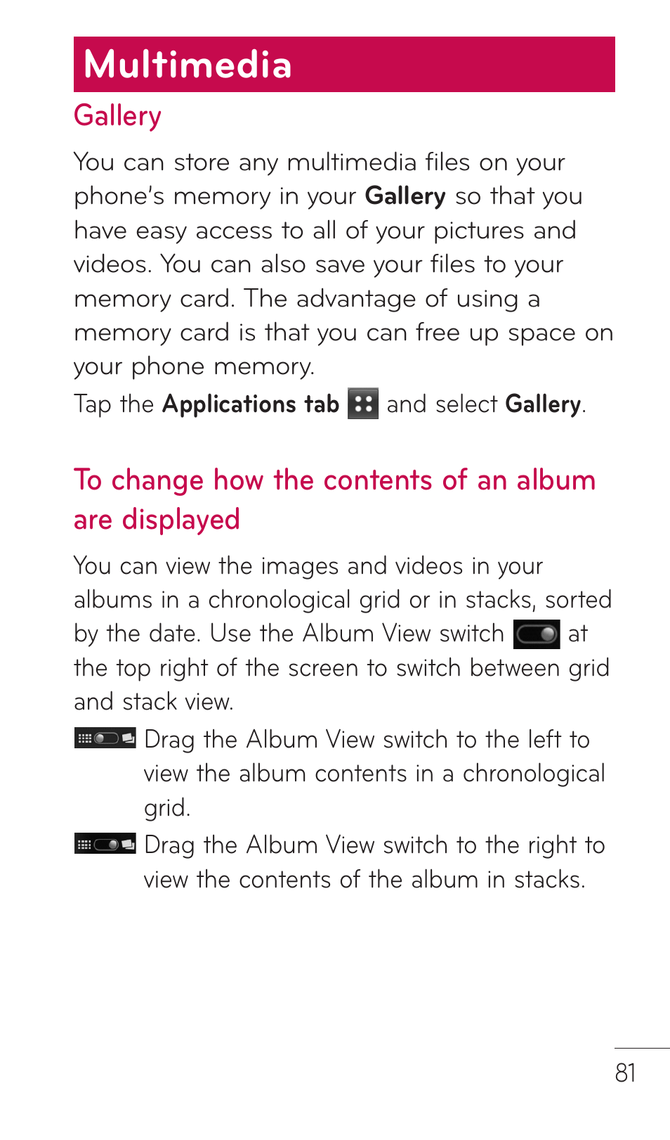 Multimedia, Gallery | LG C729 User Manual | Page 81 / 412