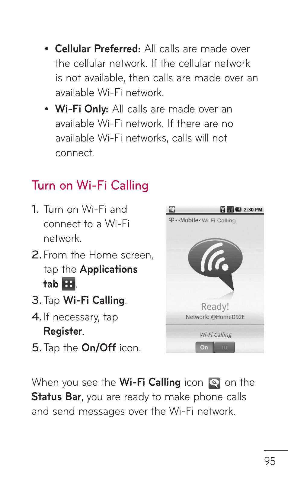 Turn on wi-fi calling | LG C729 User Manual | Page 95 / 412