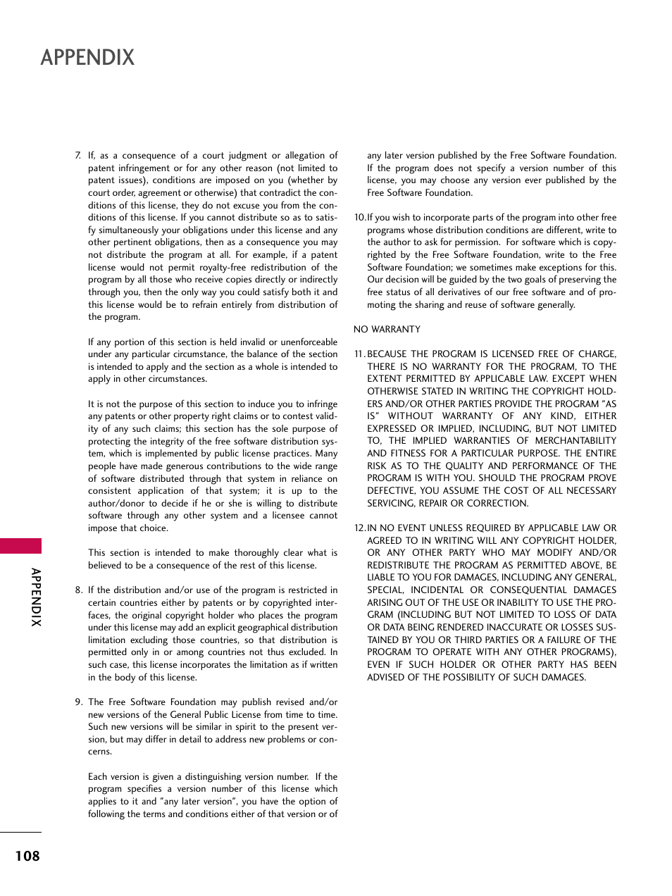 Appendix | LG 47LC7DF User Manual | Page 110 / 122