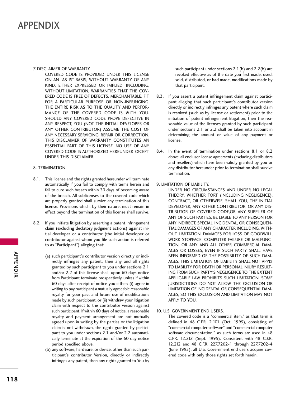 Appendix | LG 47LC7DF User Manual | Page 120 / 122