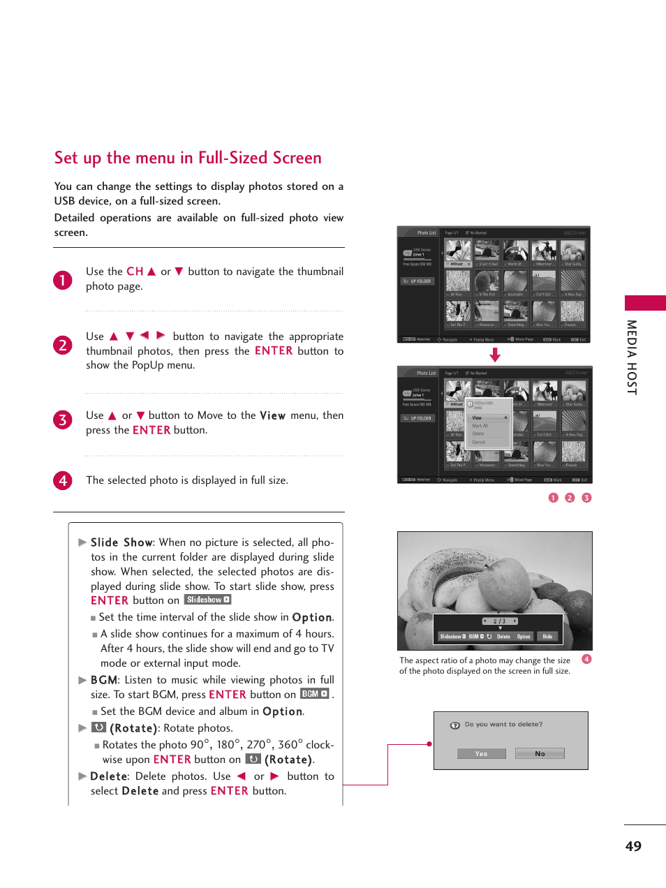 Set up the menu in full-sized screen, Media hos t | LG 47LC7DF User Manual | Page 51 / 122