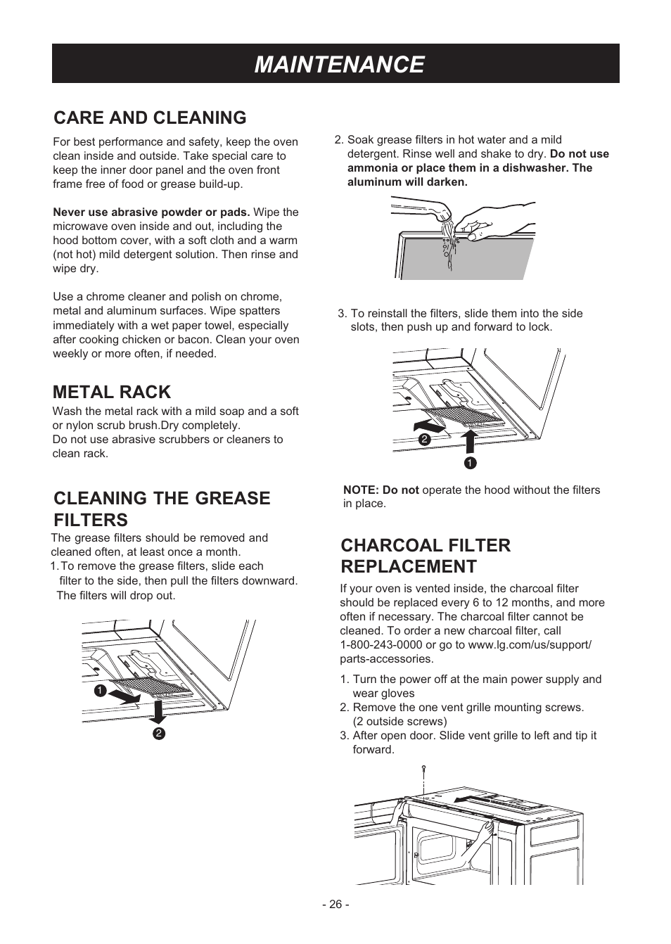 Maintenance, Care and cleaning, Metal rack | LG LMVM2033SB User Manual | Page 26 / 32