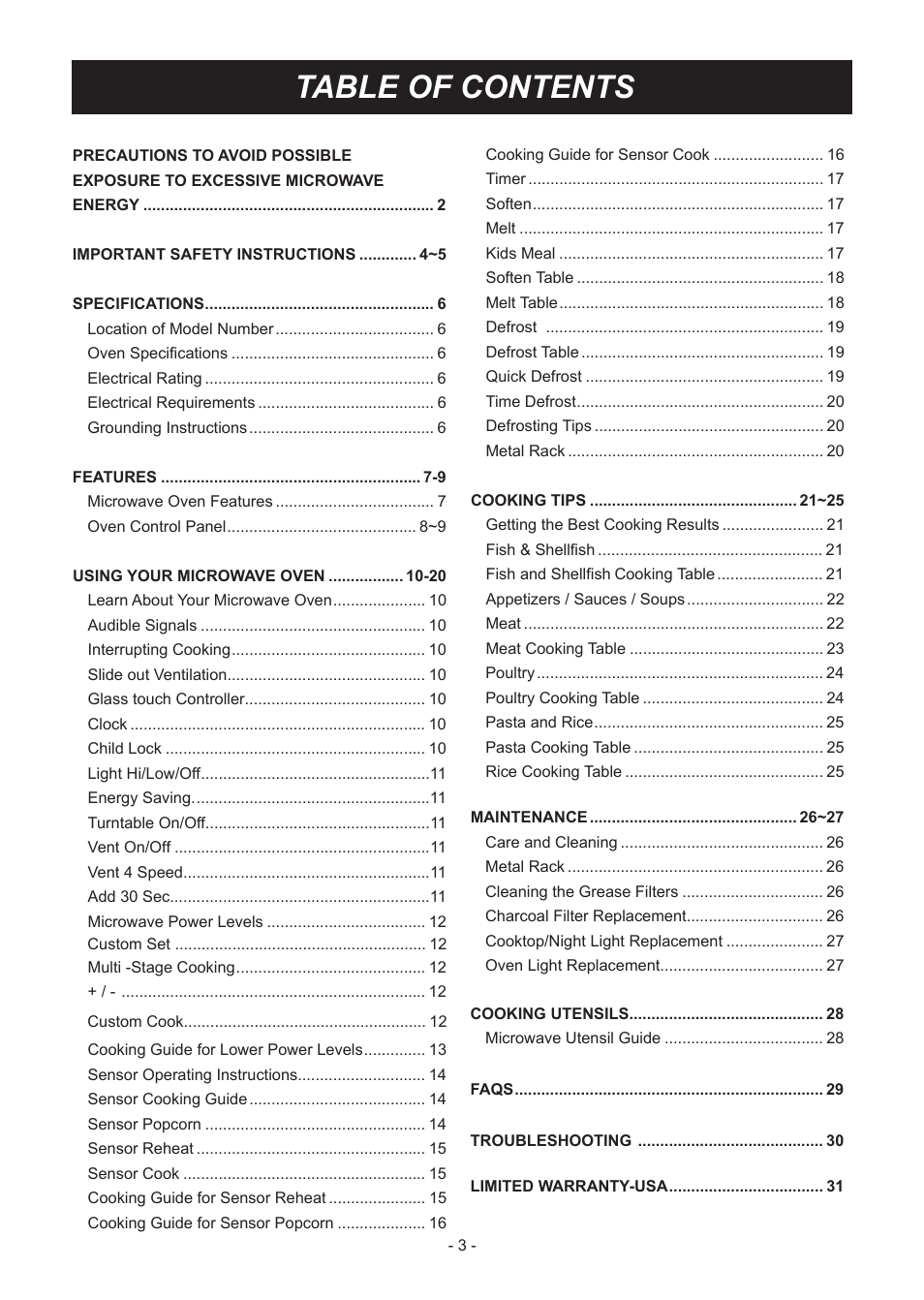 LG LMVM2033SB User Manual | Page 3 / 32