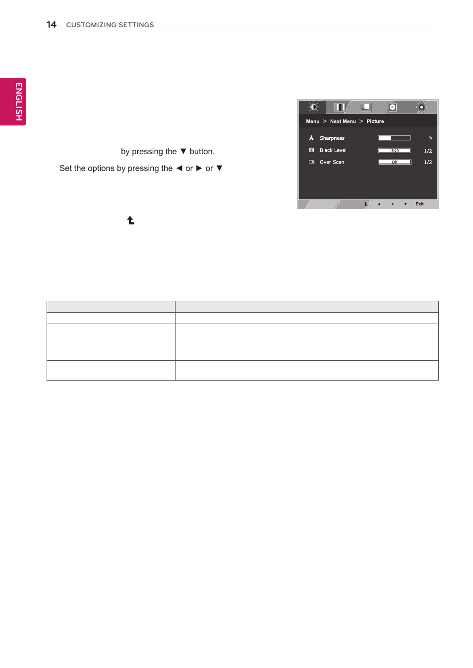 Picture, English | LG 24EN43V-B User Manual | Page 14 / 31