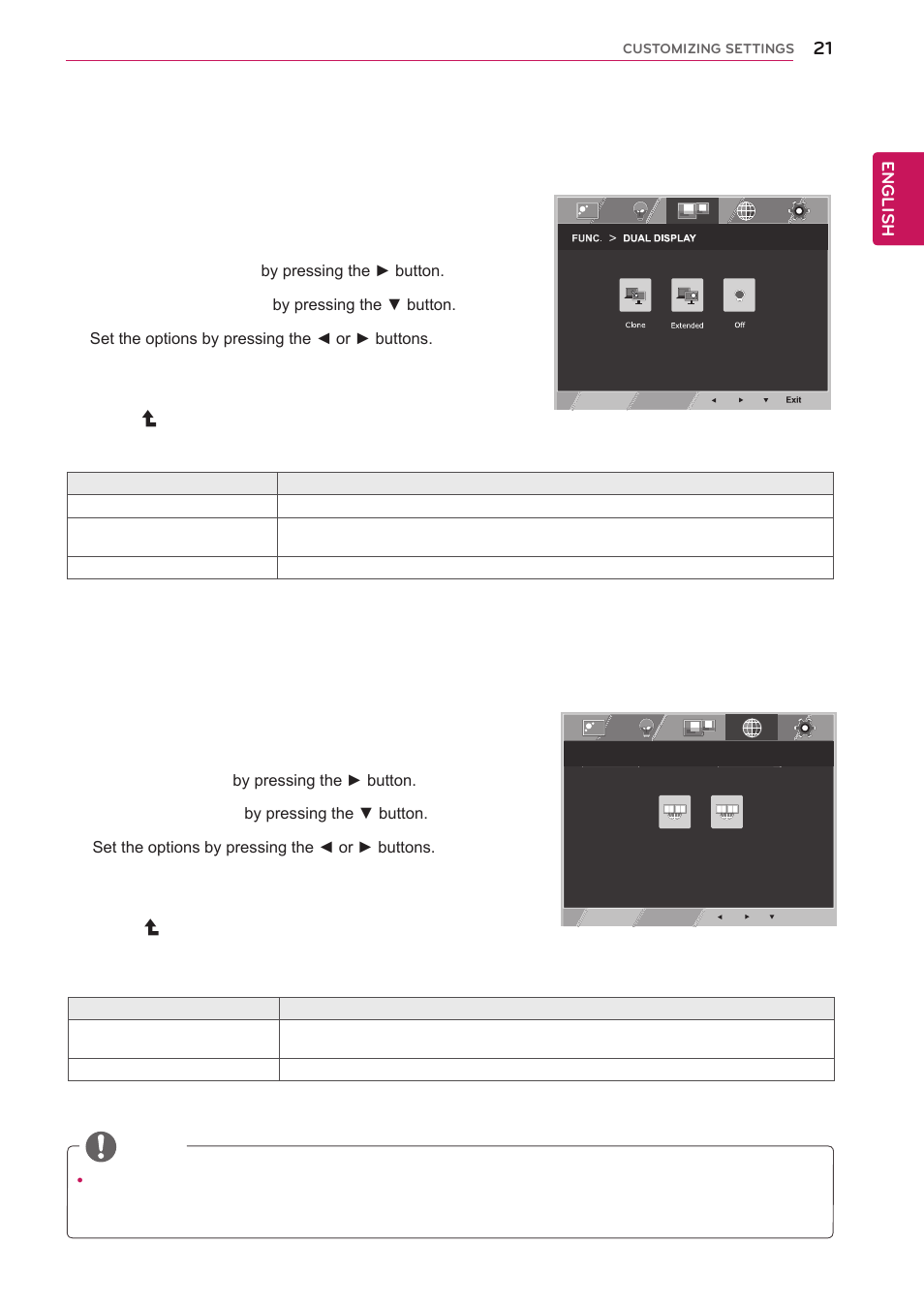 Dual display, Dual web, English | LG 24EN43V-B User Manual | Page 21 / 31