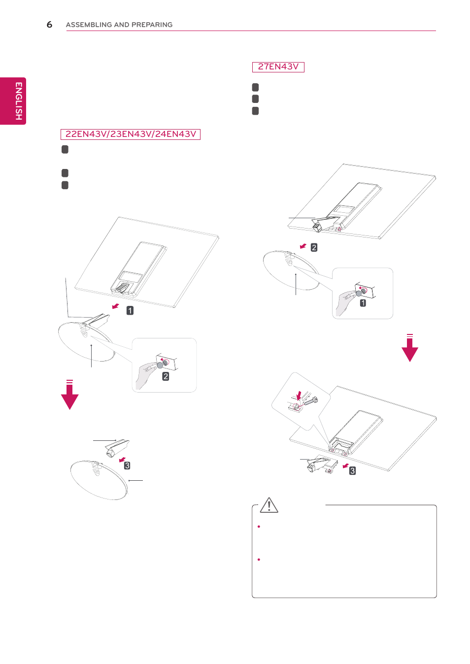 Detaching the stand base | LG 24EN43V-B User Manual | Page 6 / 31