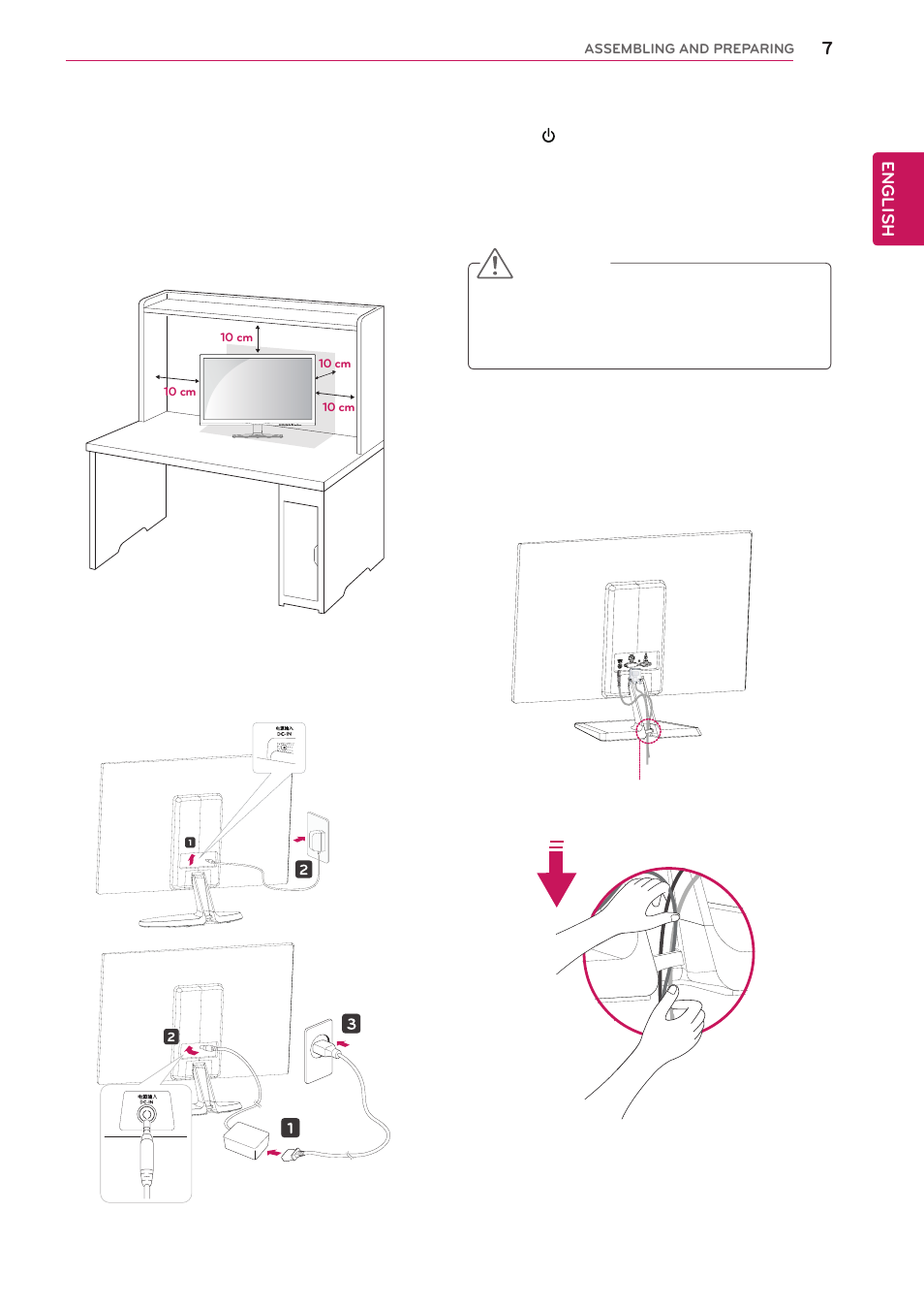 Mounting on a table, Using the cable holder | LG 24EN43V-B User Manual | Page 7 / 31