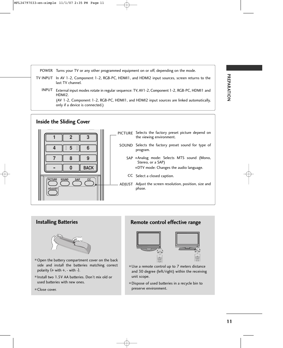 Inside the sliding cover | LG 50PC5D-UL User Manual | Page 13 / 34