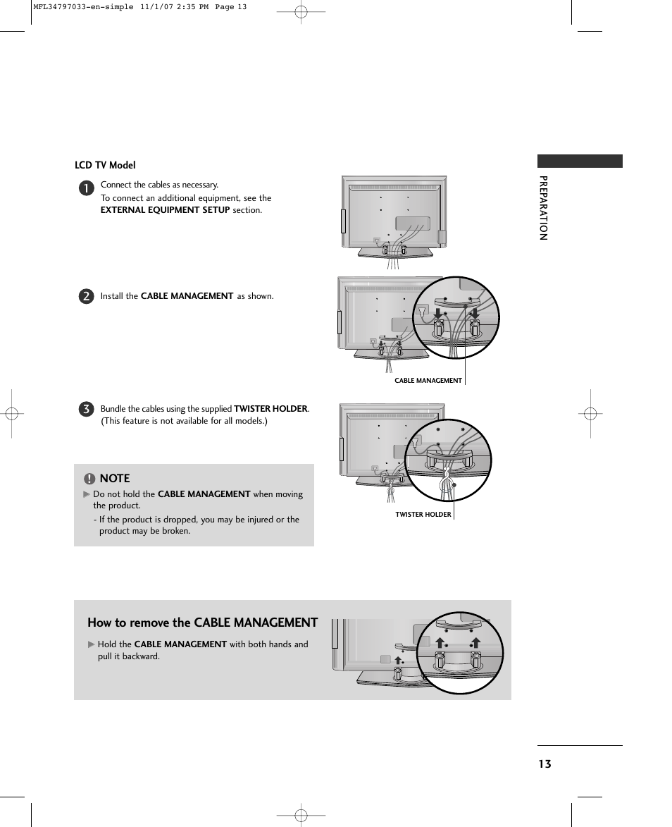 How to remove the cable management | LG 50PC5D-UL User Manual | Page 15 / 34