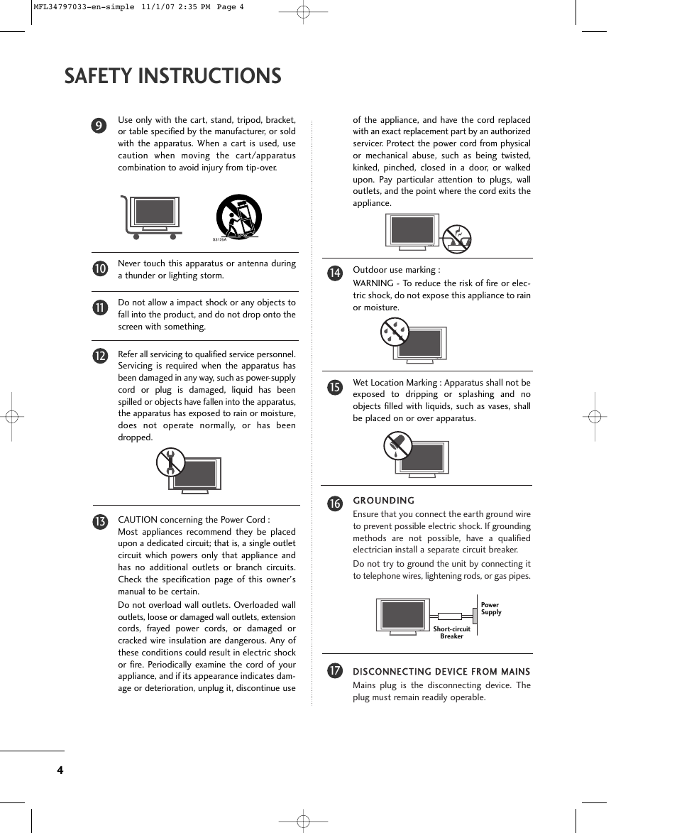 Safety instructions | LG 50PC5D-UL User Manual | Page 6 / 34