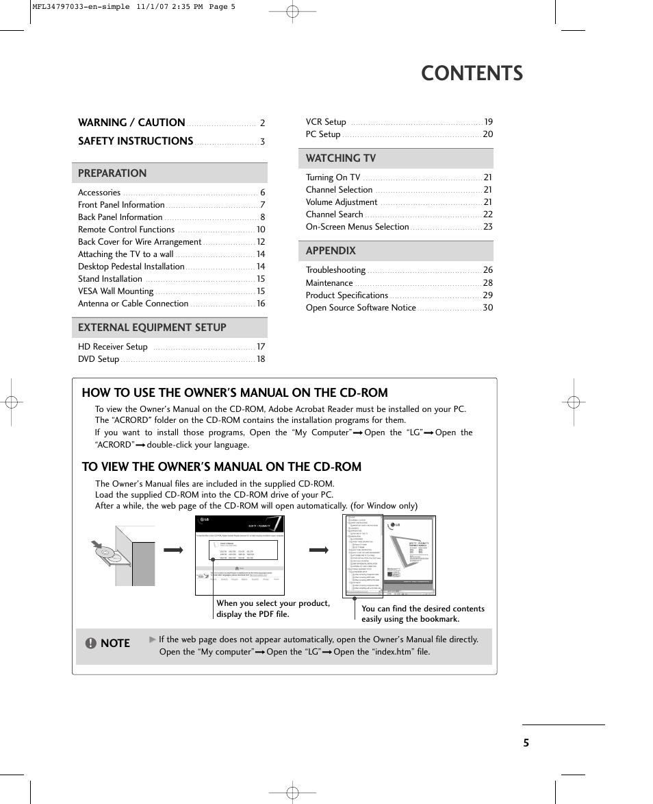 LG 50PC5D-UL User Manual | Page 7 / 34