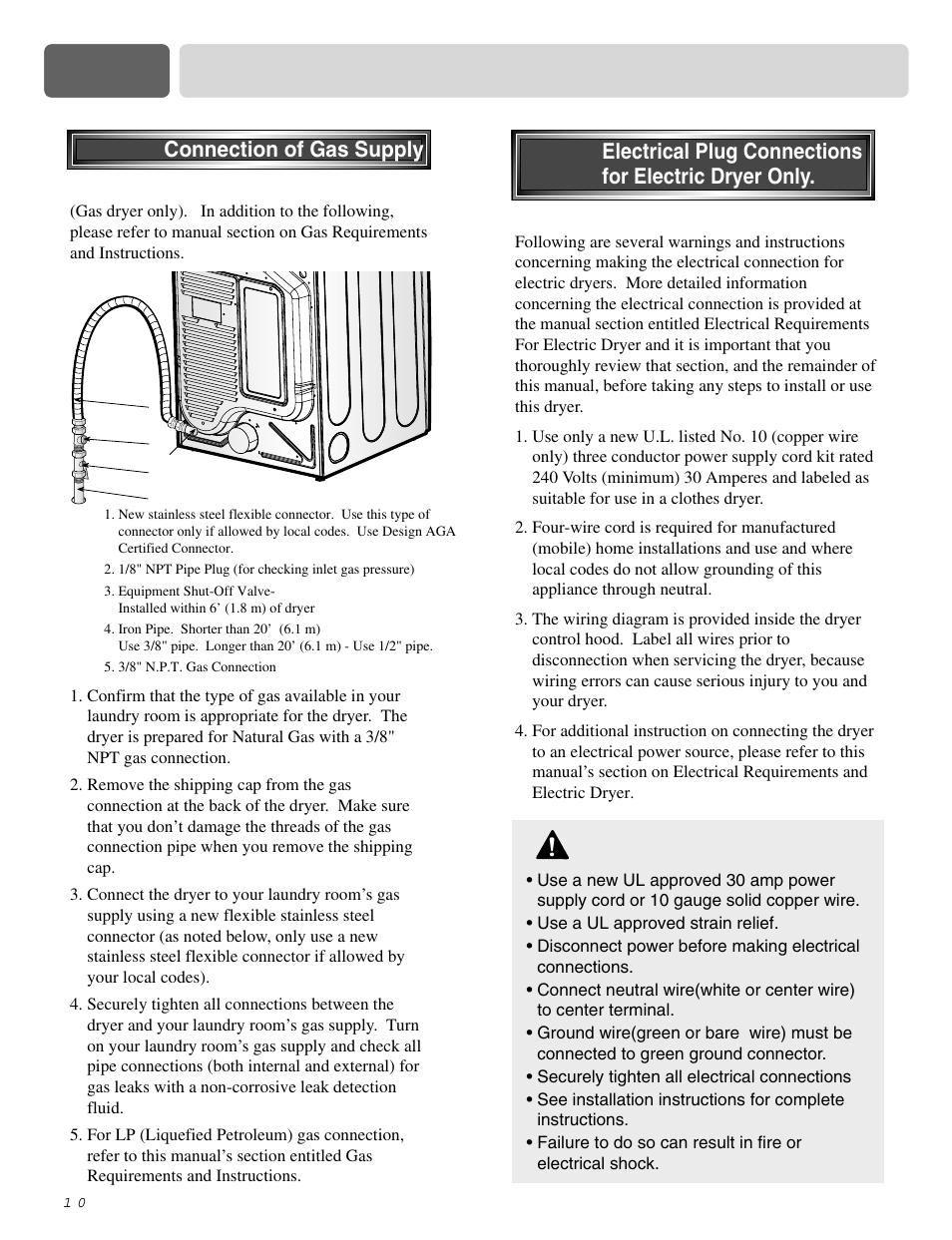 Part 3 initial steps for installing your dryer, Warning | LG DLE2515S User Manual | Page 11 / 64
