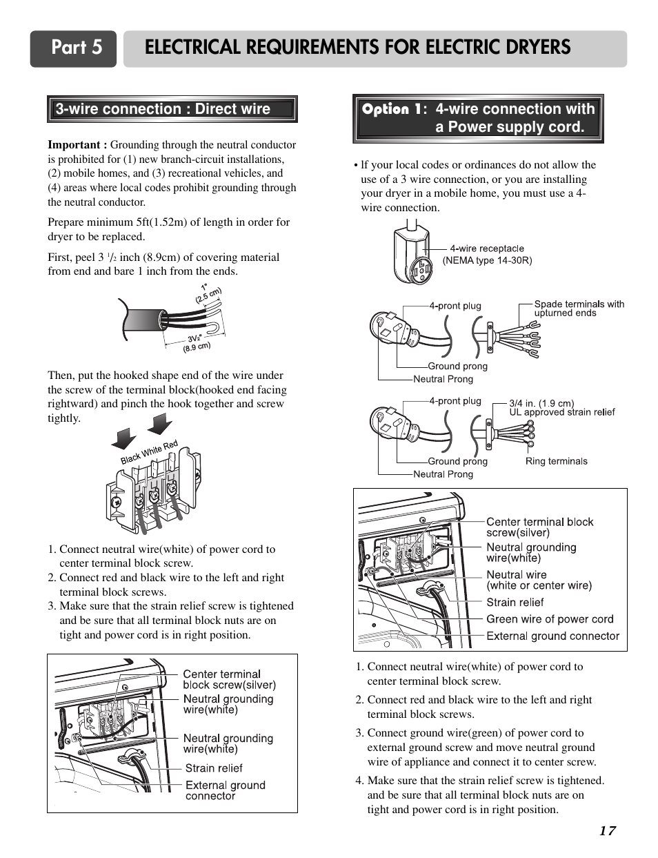 Part 5 electrical requirements for electric dryers | LG DLE2515S User Manual | Page 18 / 64