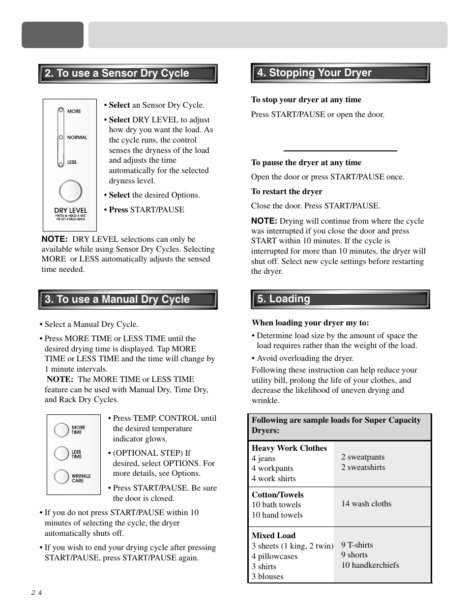 Part 9 operating your dryer | LG DLE2515S User Manual | Page 25 / 64
