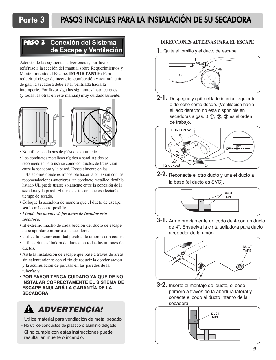 Advertencia | LG DLE2515S User Manual | Page 41 / 64