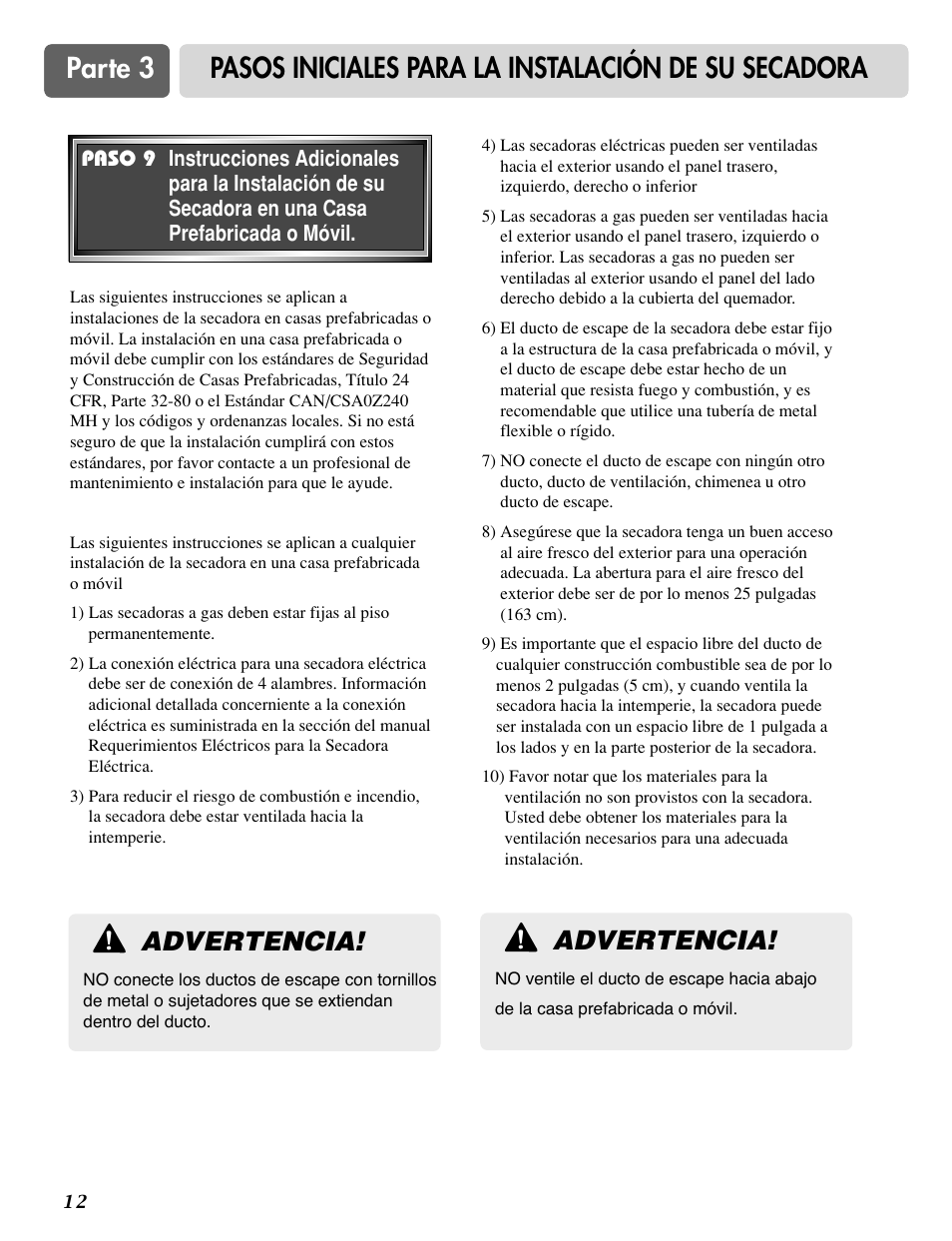Advertencia | LG DLE2515S User Manual | Page 44 / 64