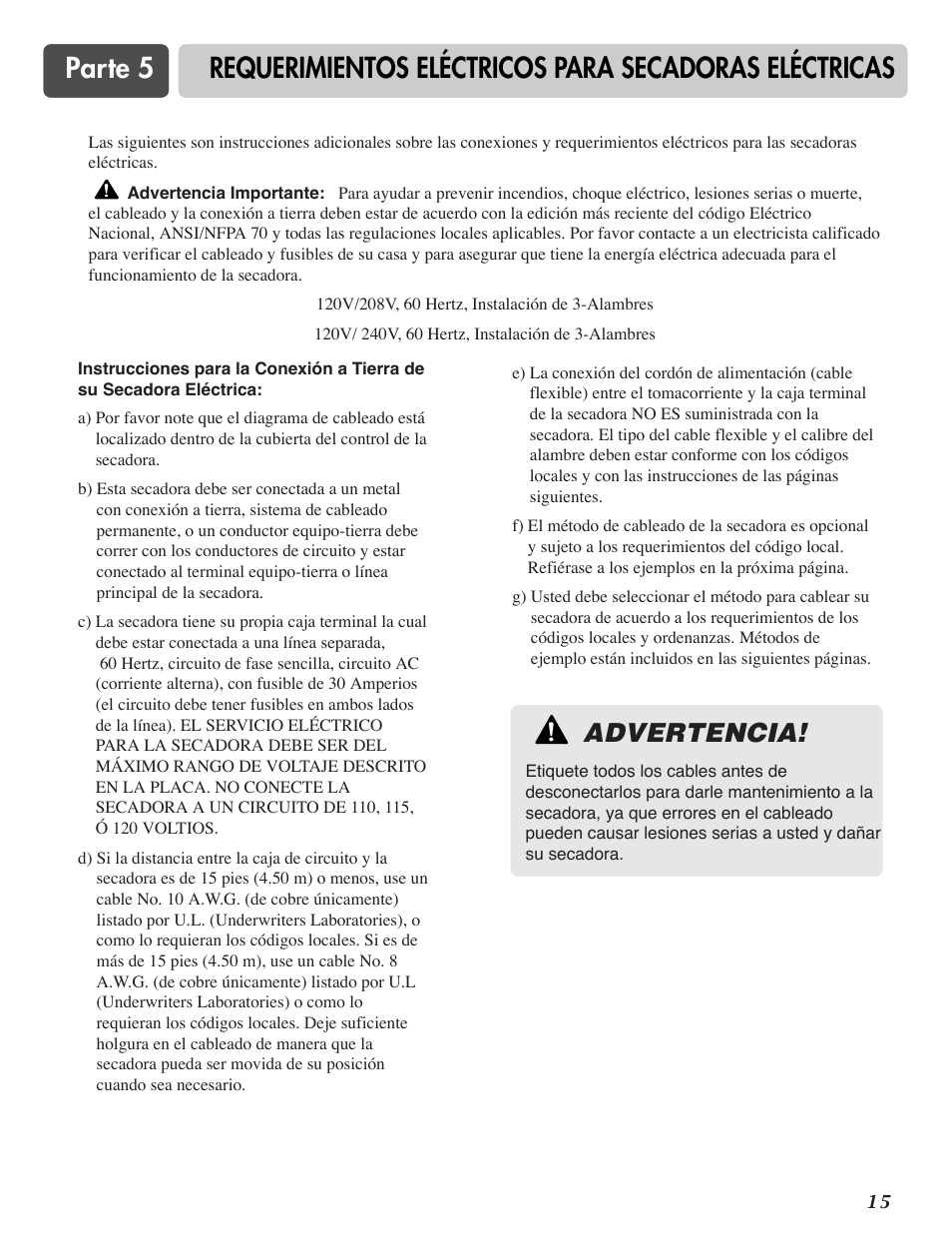 Advertencia | LG DLE2515S User Manual | Page 46 / 64
