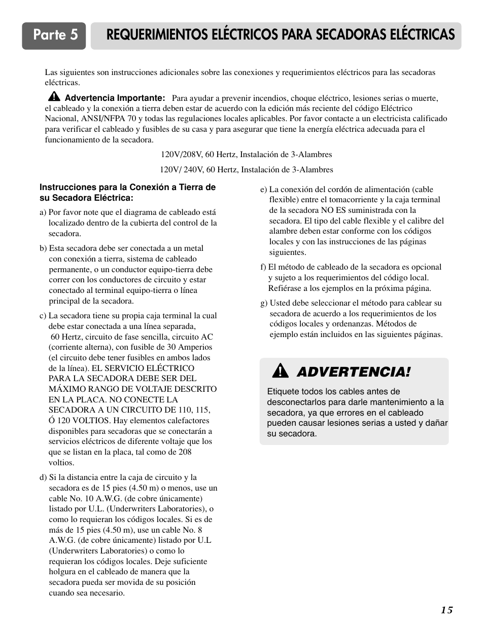Advertencia | LG DLE2515S User Manual | Page 47 / 64