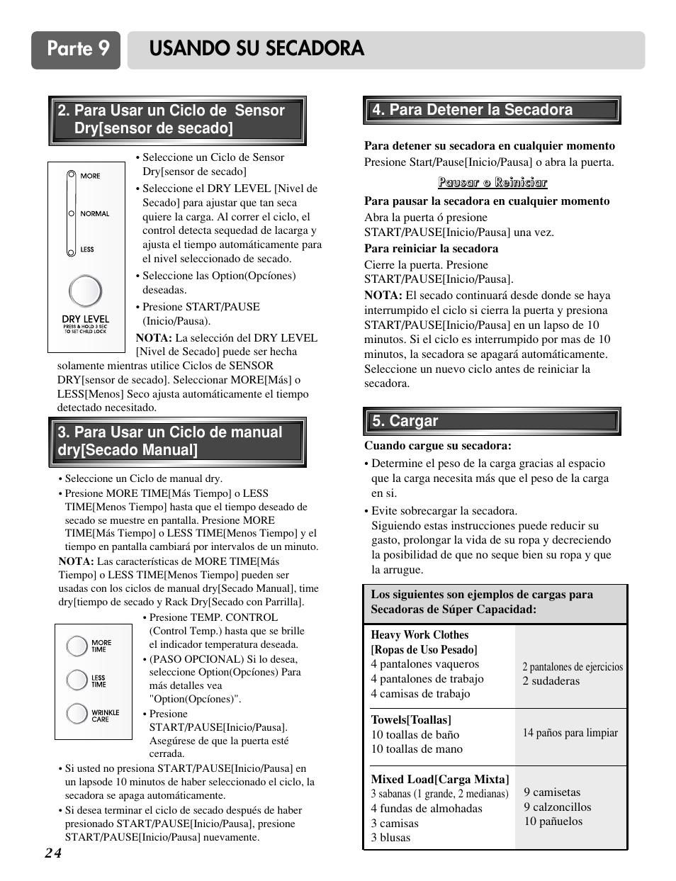 Parte 9 usando su secadora | LG DLE2515S User Manual | Page 56 / 64