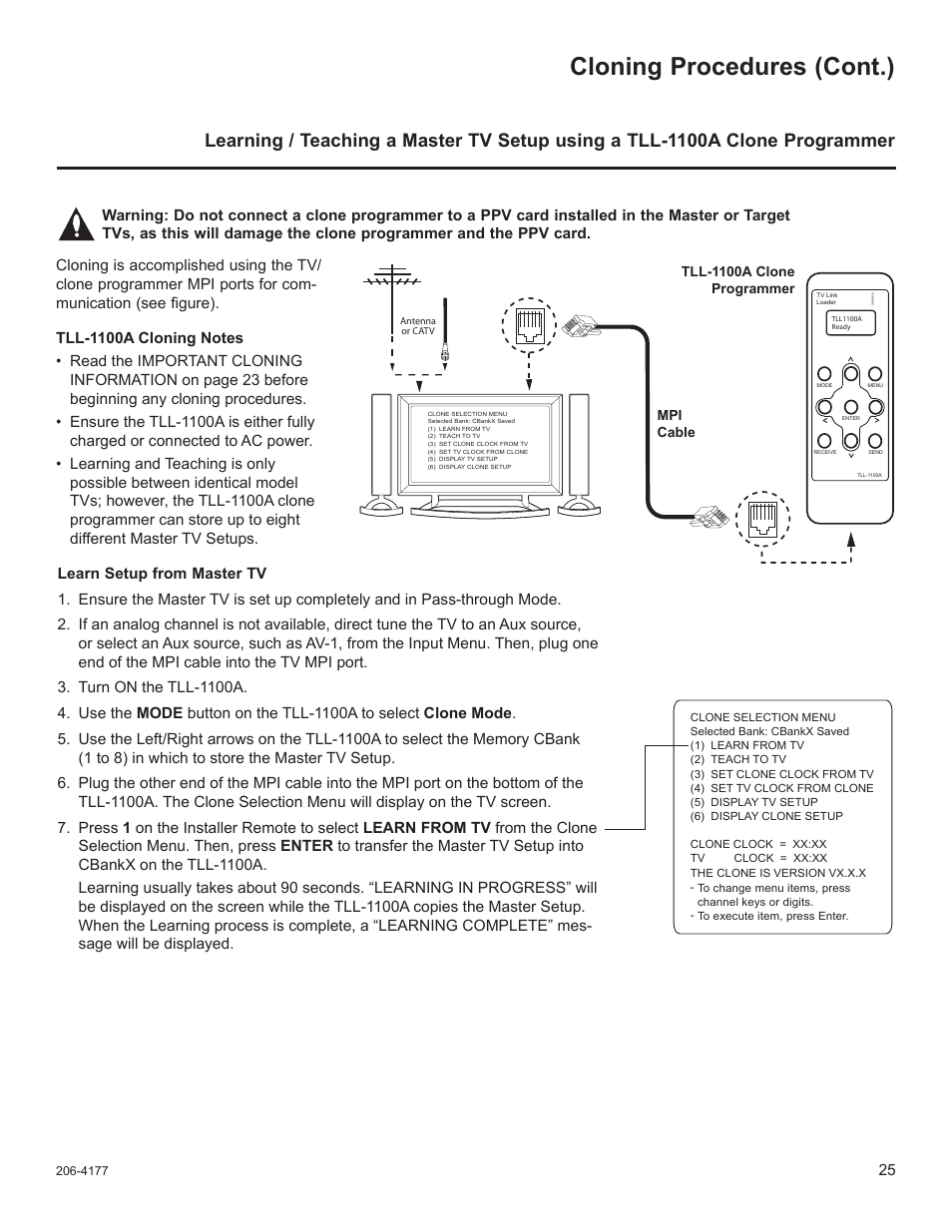 Cloning procedures (cont.) | LG 26LD340H User Manual | Page 189 / 317