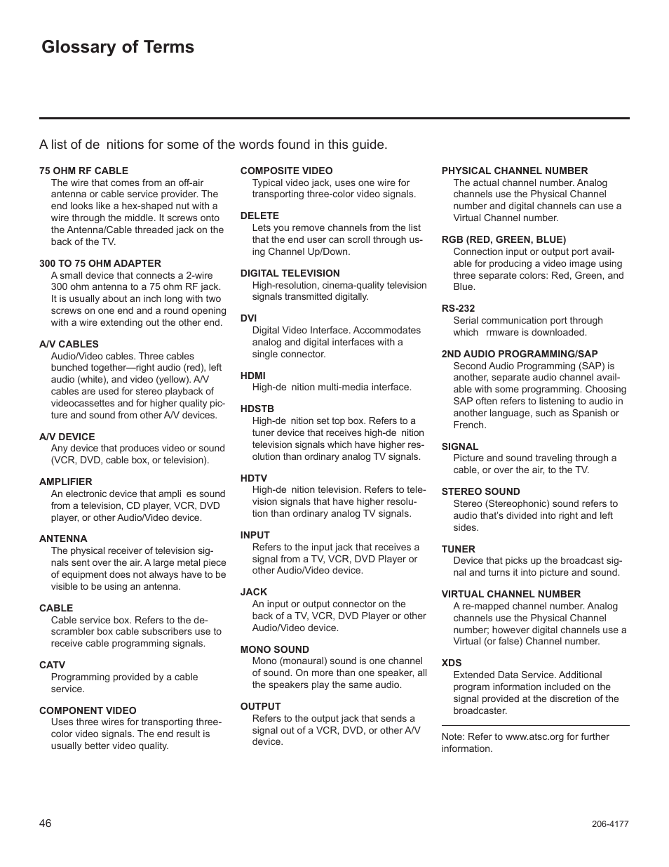 Glossary of terms | LG 26LD340H User Manual | Page 210 / 317