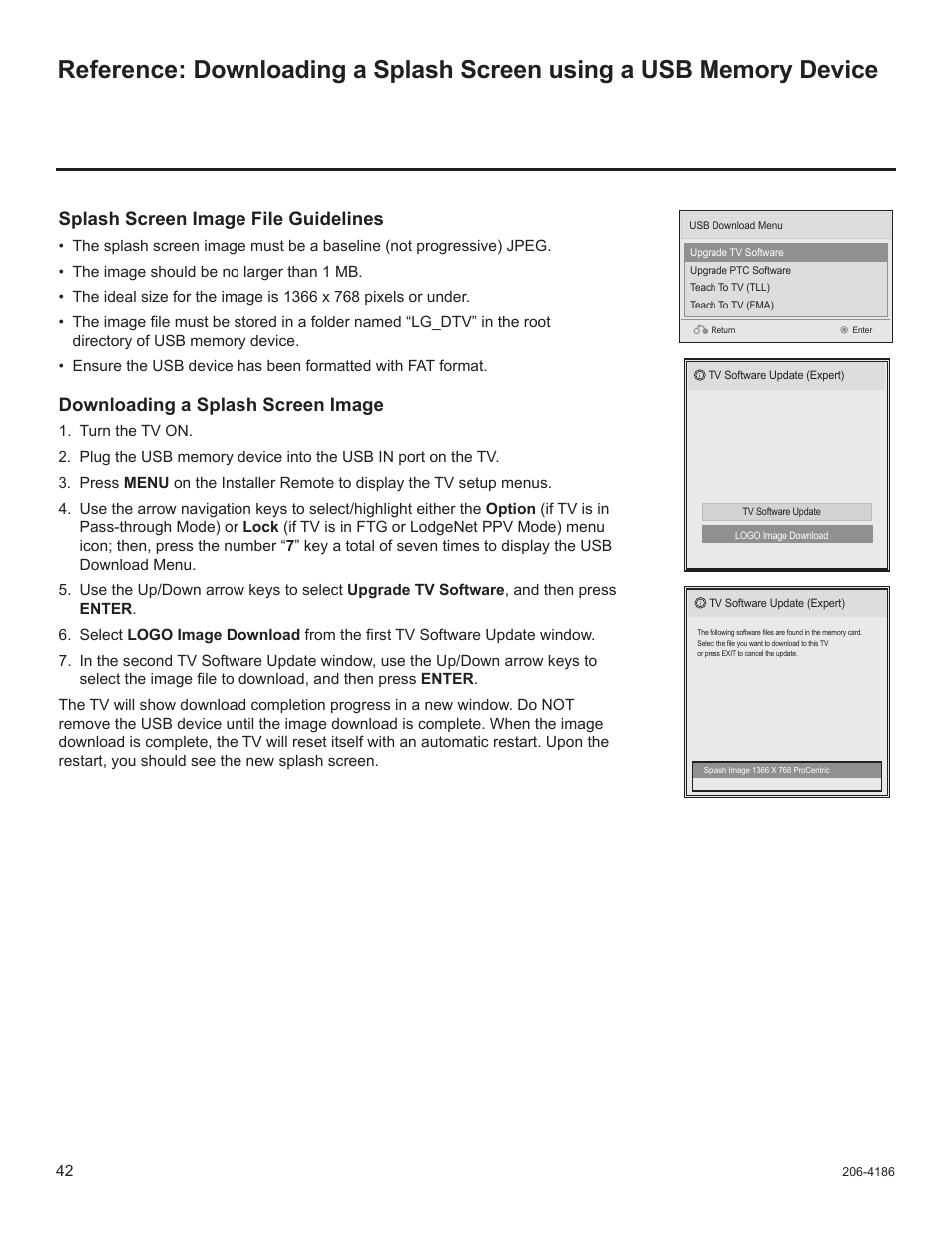 Splash screen image file guidelines, Downloading a splash screen image | LG 26LD340H User Manual | Page 254 / 317