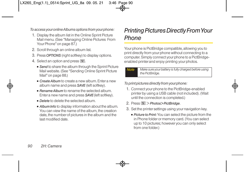 Printing pictures directly from your phone | LG LGLX265 User Manual | Page 102 / 160